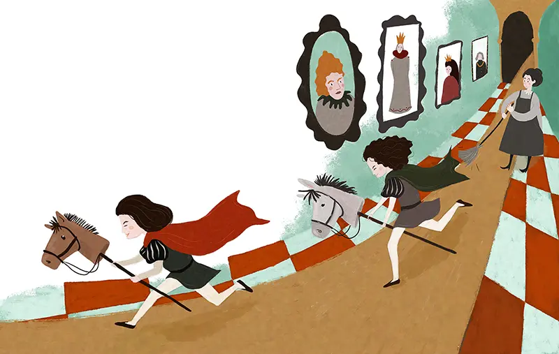 Brothers playing together in castle