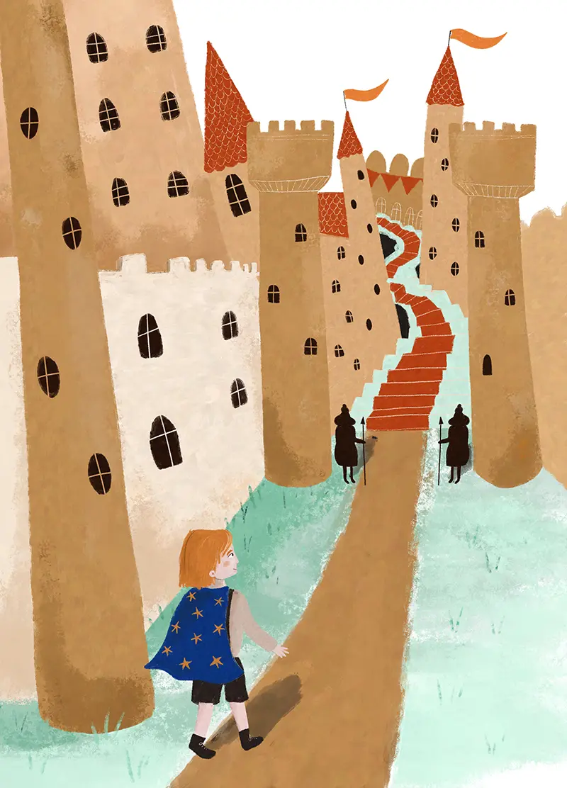 Boy going into castle