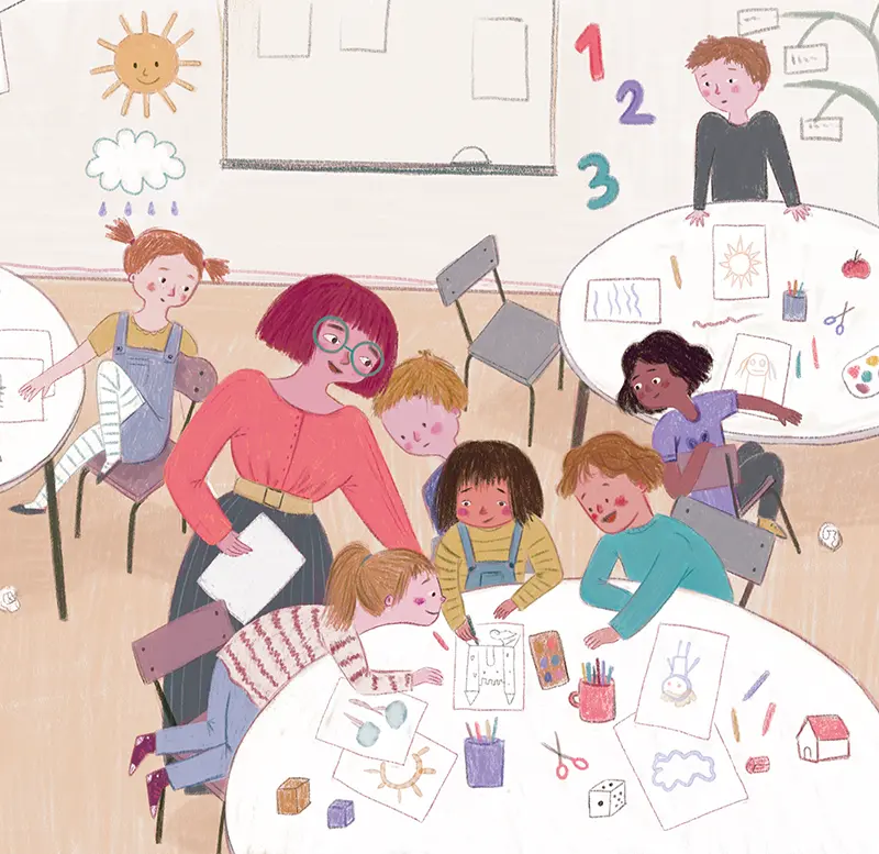 Children drawing in classroom